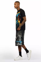 Balius Black T-Shirt/Denim Short Set