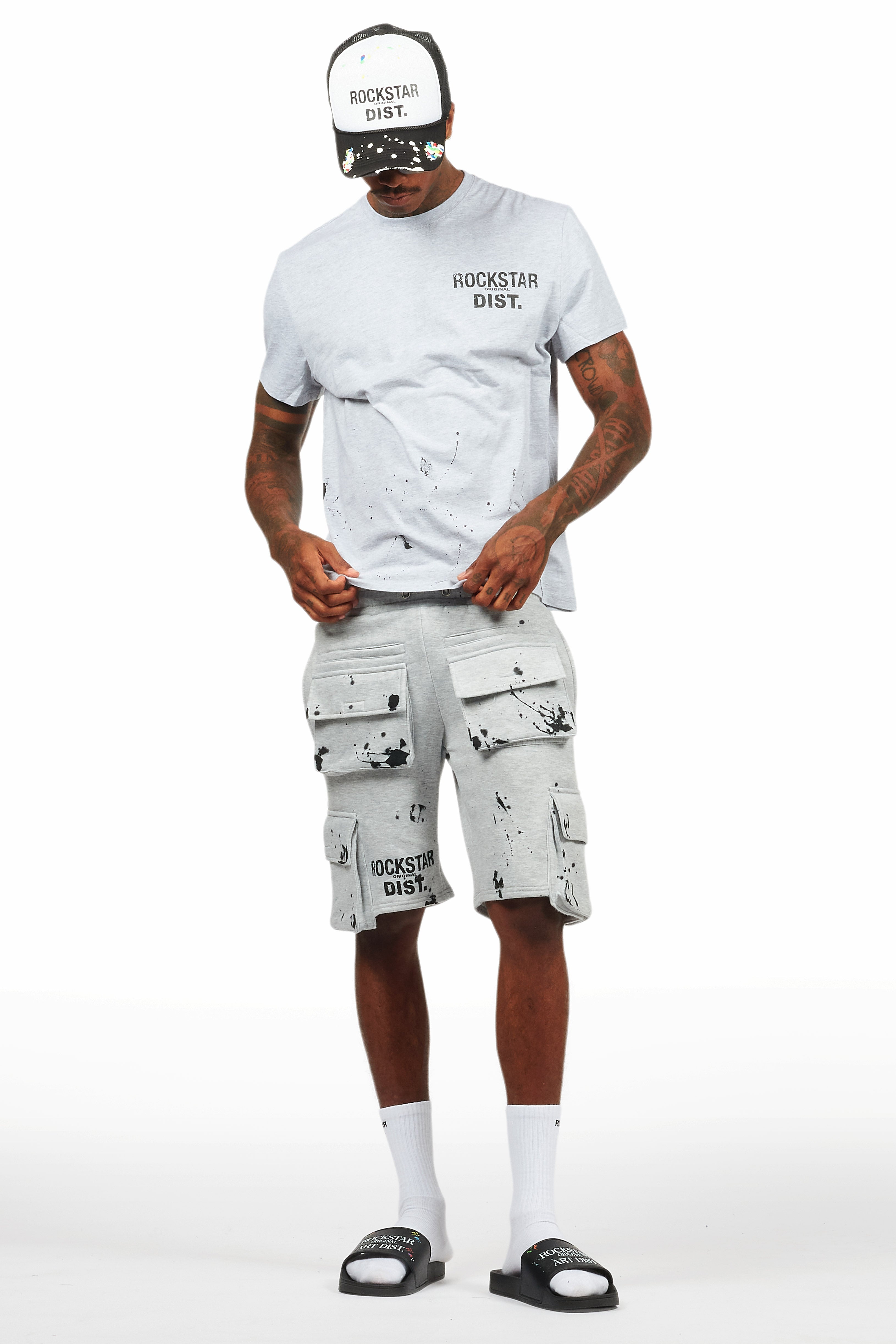 Raffer Heather Grey/Black T-Shirt Cargo Shorts Set