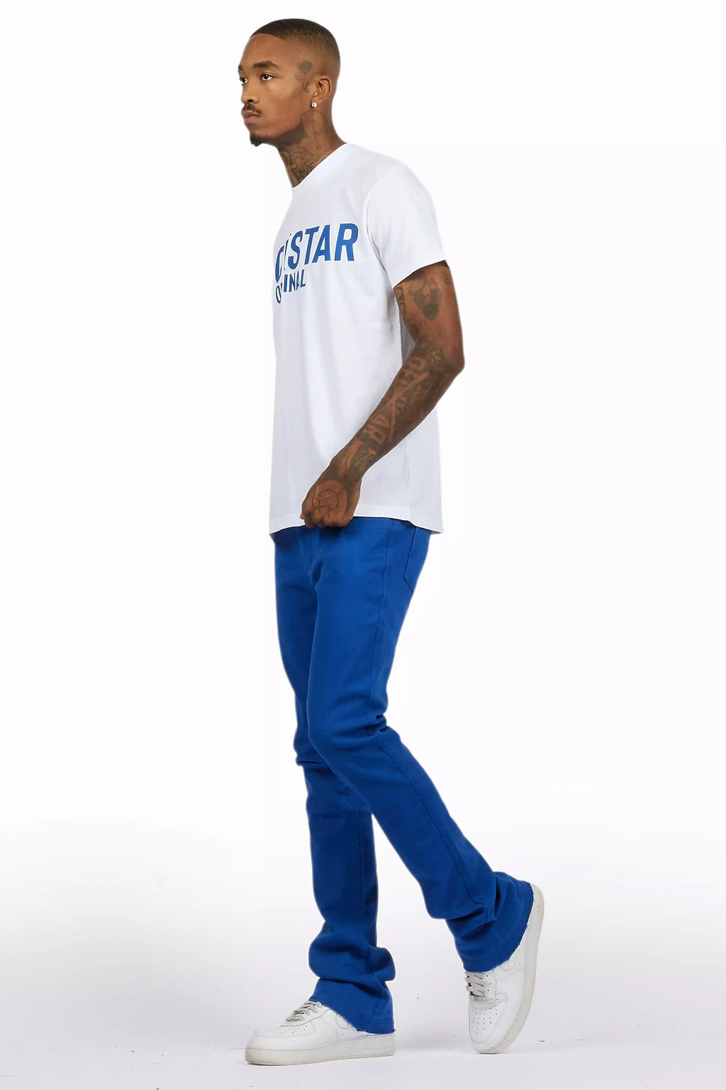 Sana White/Royal T-Shirt/Dag Stacked Flare Jean Set