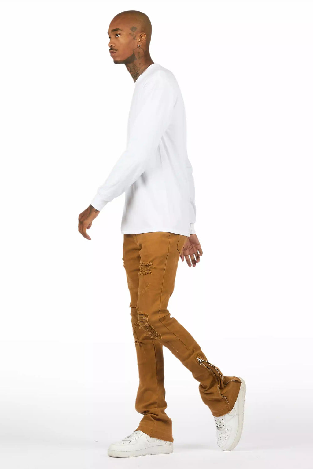 Jaymes Beige Stacked Flare Jean