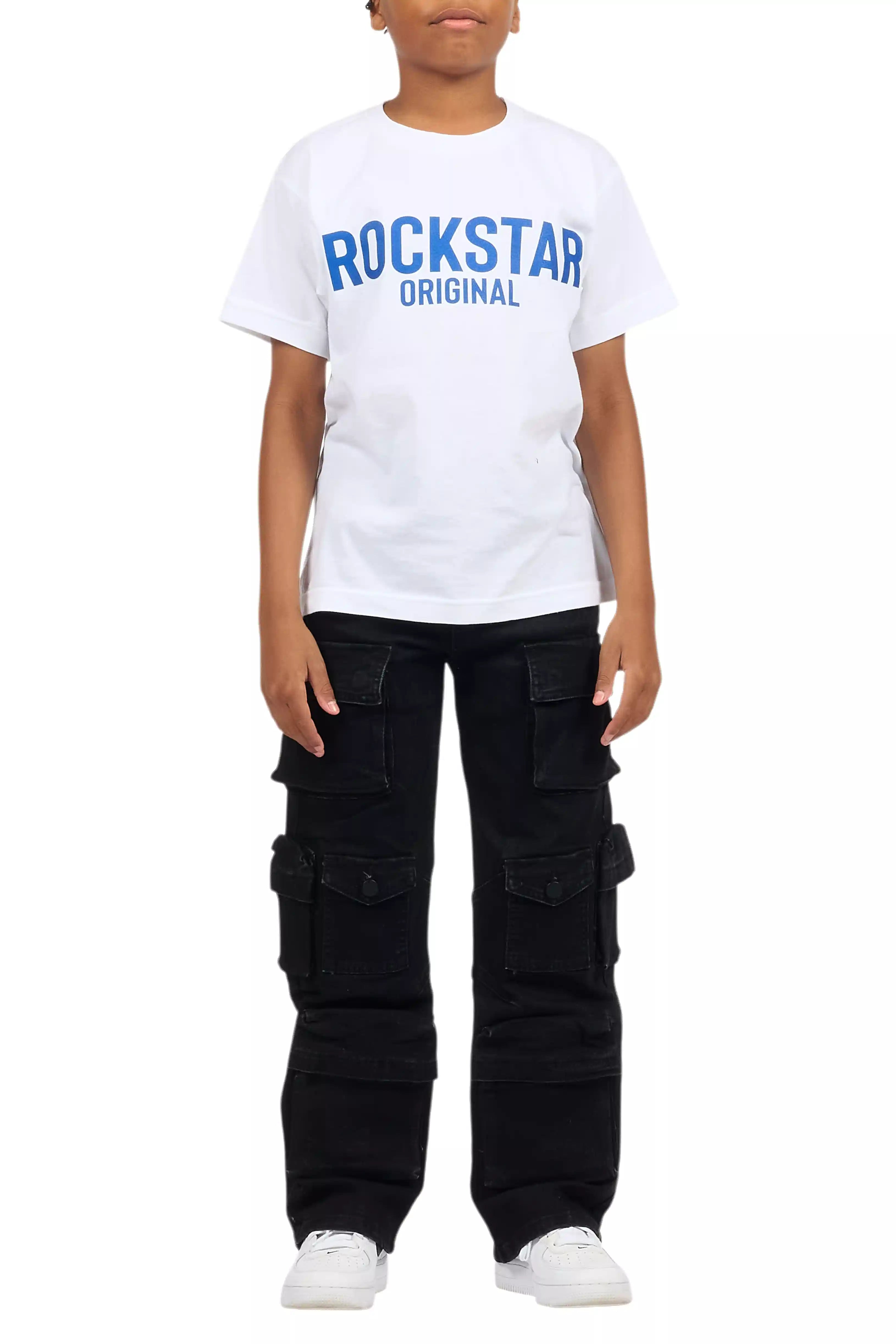Boys Mahesh Black Baggy Cargo Jean