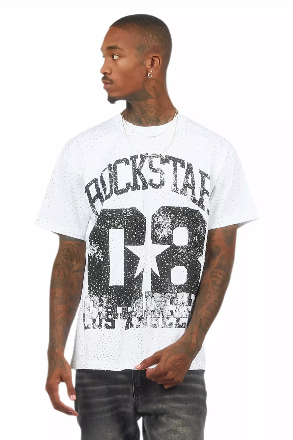 Flamur White Graphic Rhinestone T-Shirt