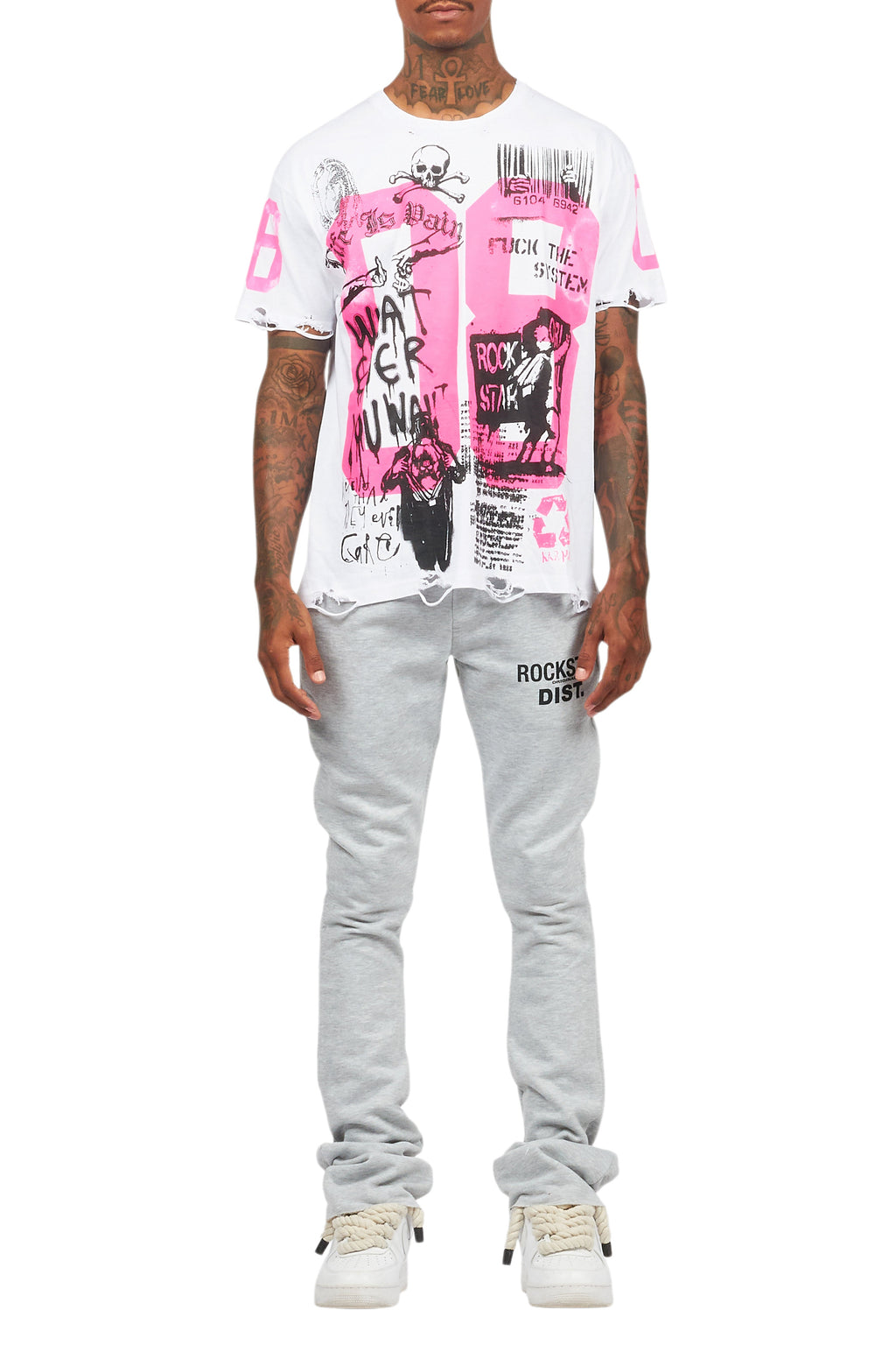 Grill White/Pink Graphic Oversized T-Shirt