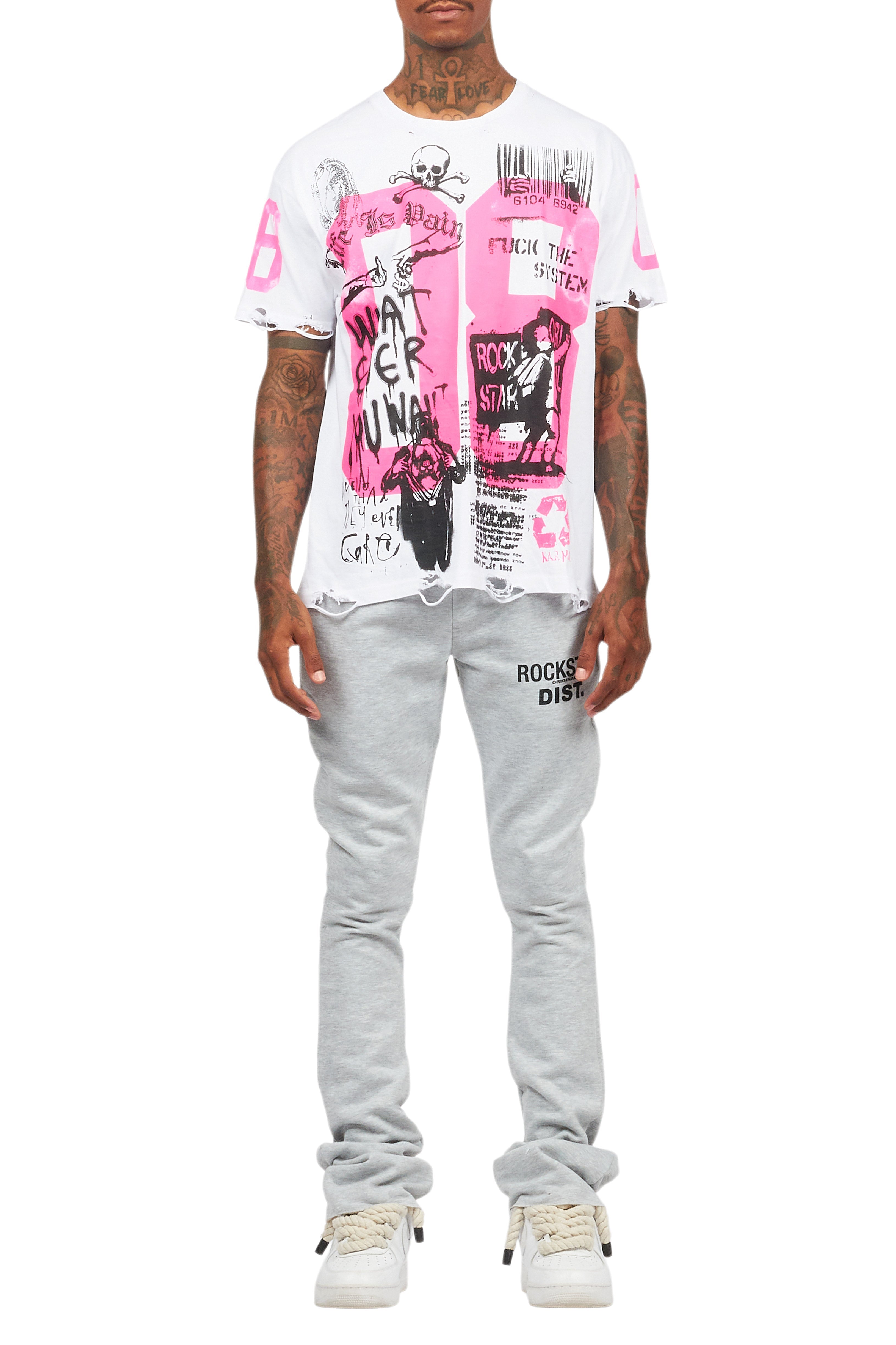 Grill White/Pink Graphic Oversized T-Shirt