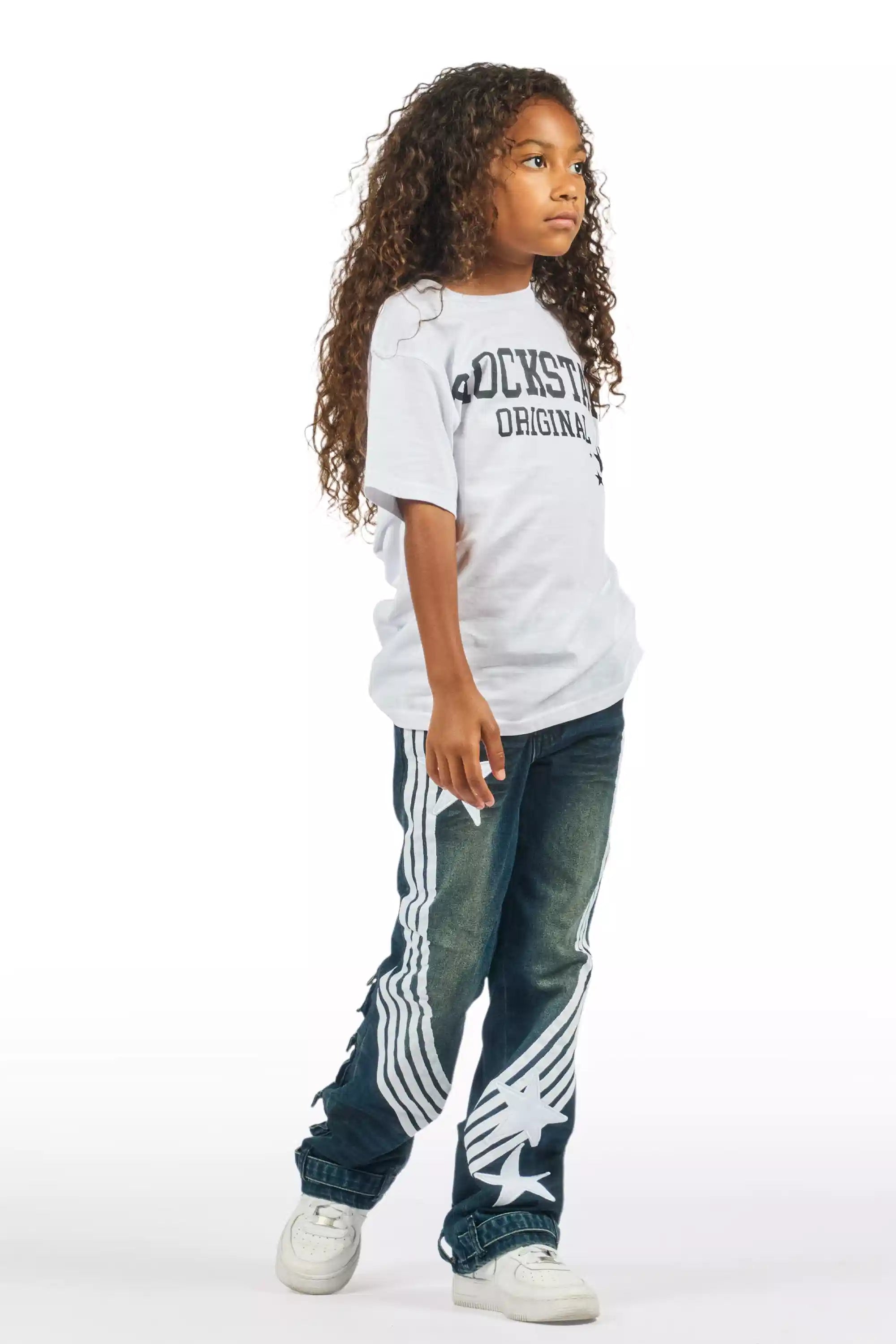 Girls Jaziya Dark Wash Stacked Jean