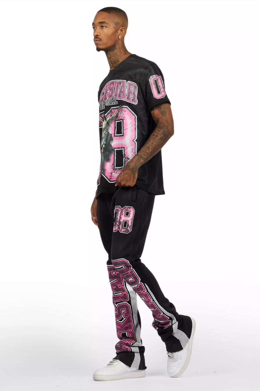 Fields Black/Pink T-Shirt/Stacked Flare Track Set