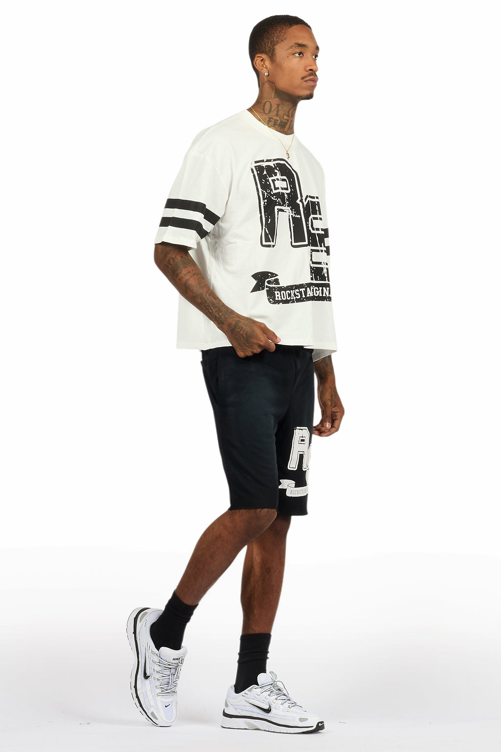 Alik White/Black Crop Boxy Tee Short Set