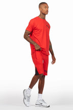 Sana Red Relaxed T-Shirt/Short Set