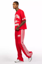 Tylla Red Rhinestone T-Shirt/Baggy Stacked Track Set