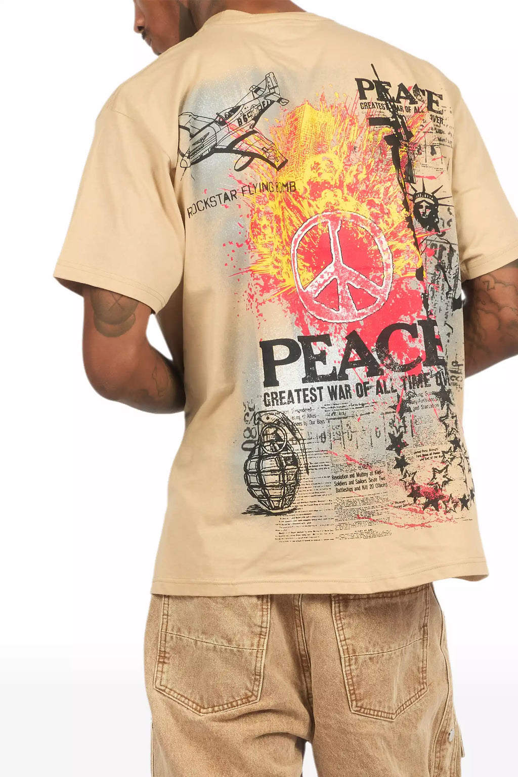 Saeko Beige Oversized Graphic T-Shirt