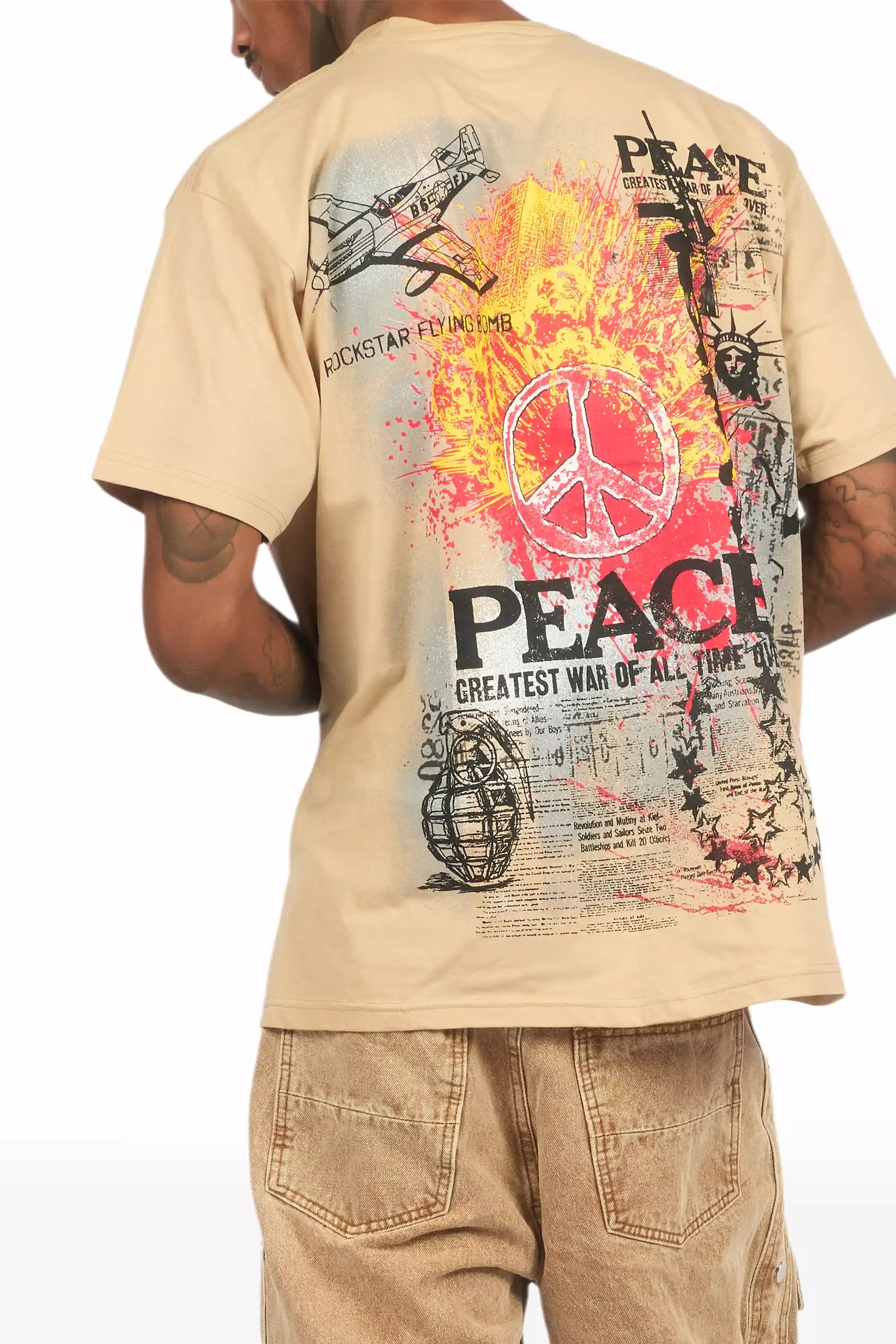 Saeko Beige Oversized Graphic T-Shirt