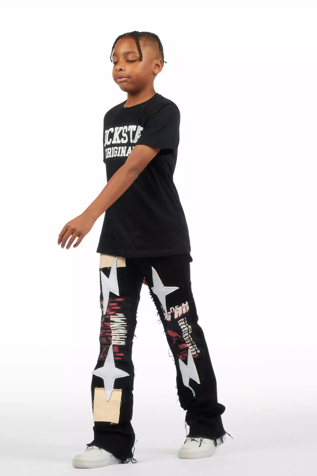 Boys Vinson Black  Patchwork Stacked flare Jean