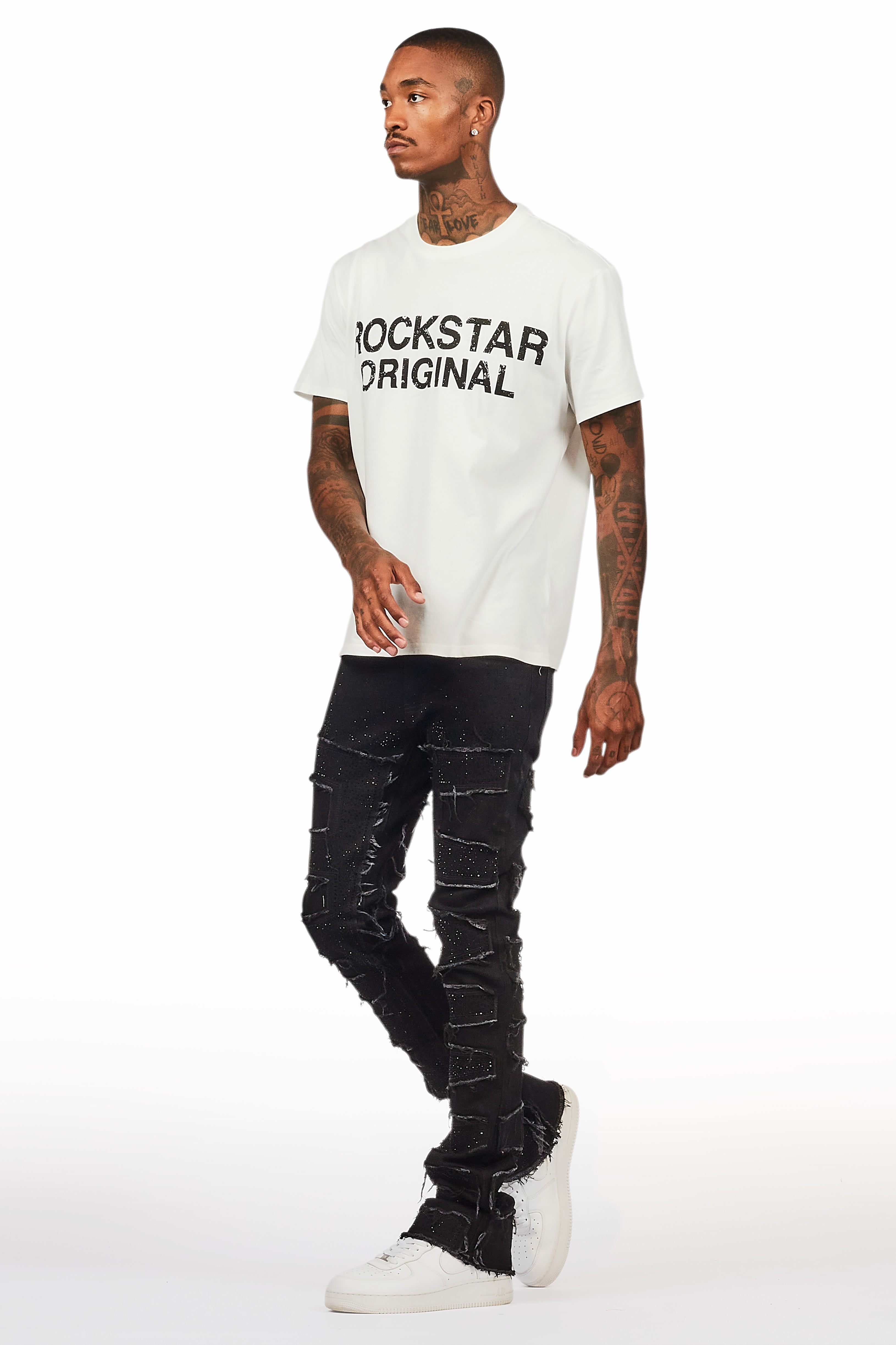 Shake Black Rhinestone Stacked Flare Jean