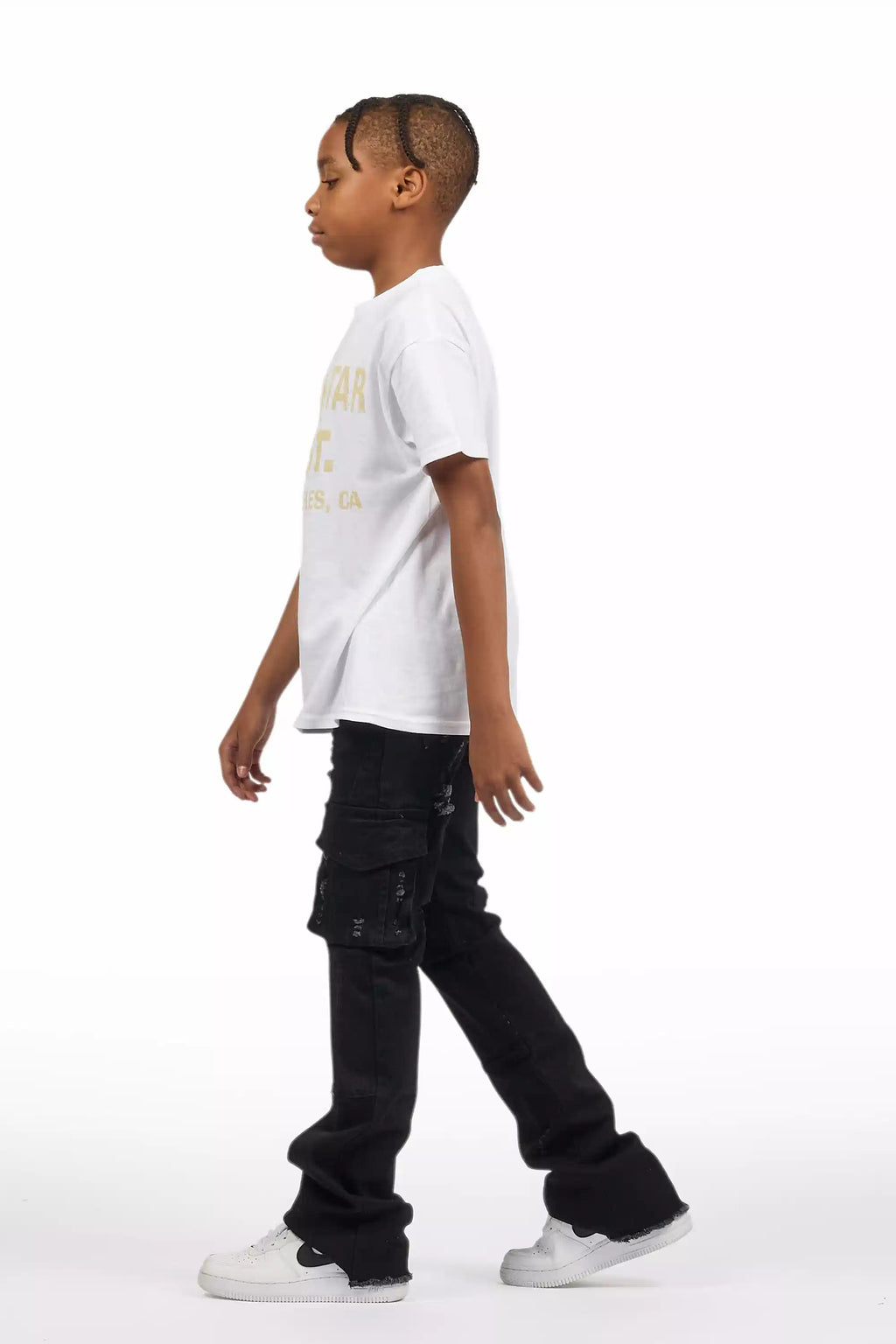 Boys Adalee Black Slim Stacked Flare Cargo Jean