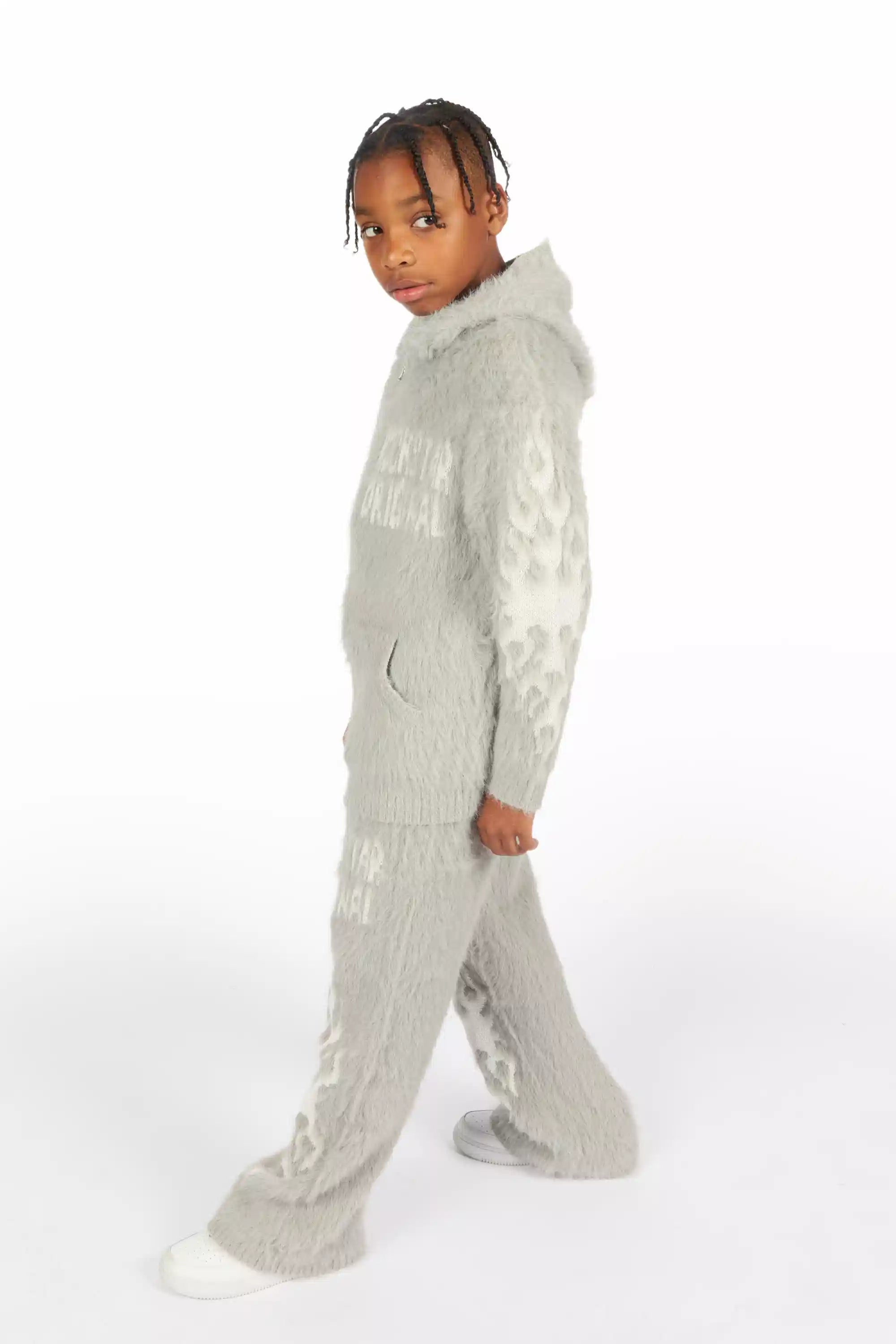 Boys Toshio Grey Stacked Flare Knitted Mohair Track Set