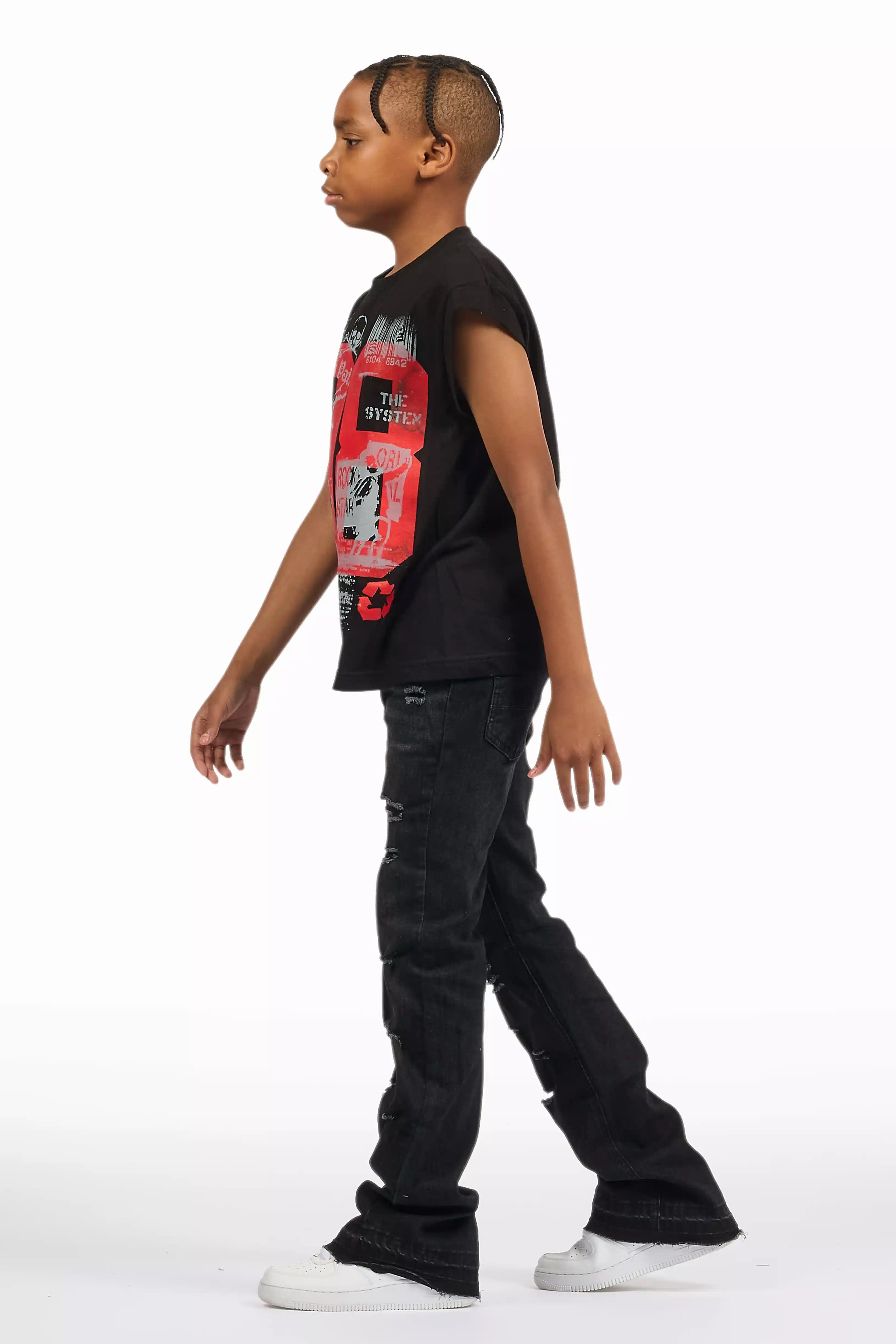 Boys Stellan Black Stacked Flare Jean
