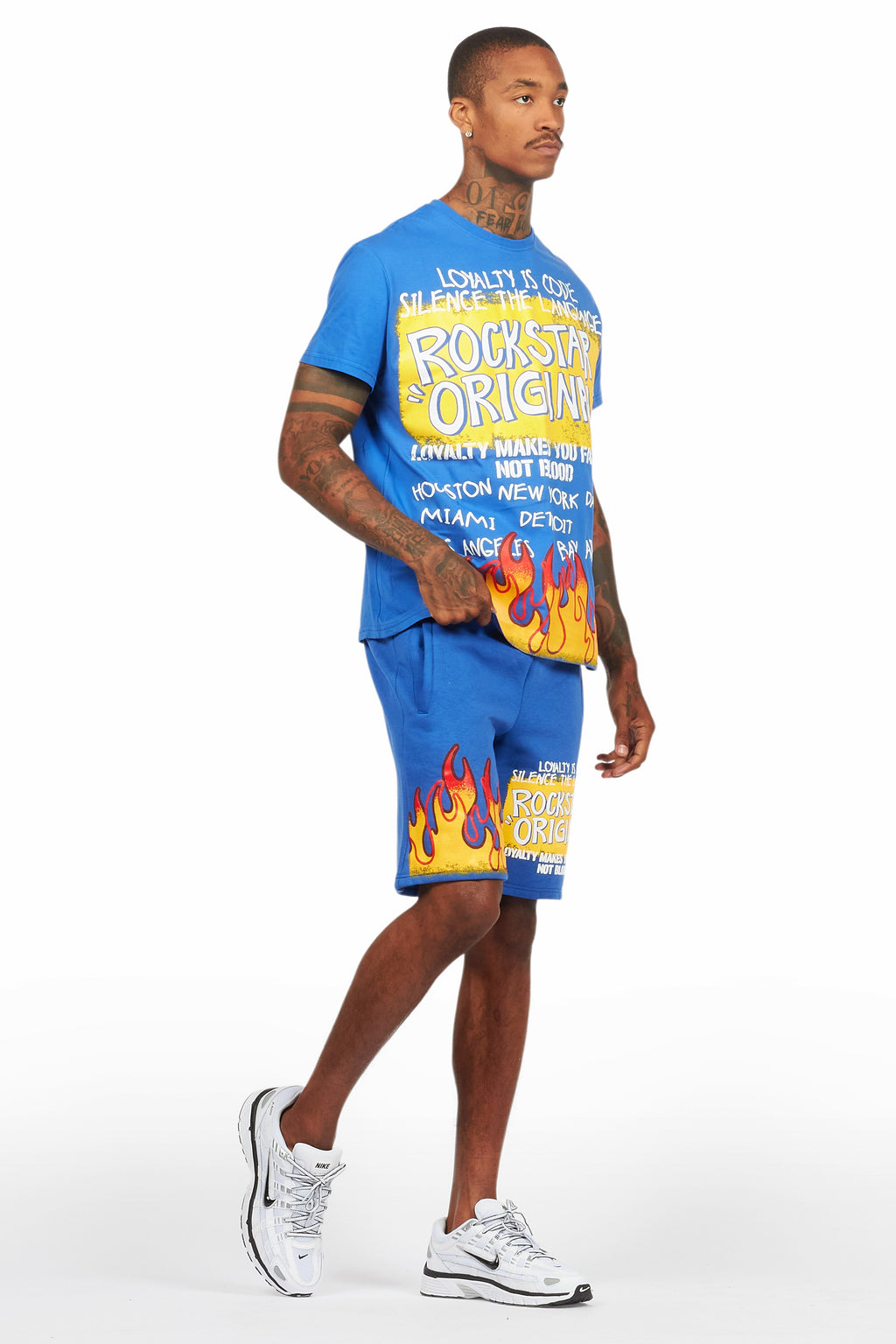 Beno Royal Blue Graphic T-Shirt Short Set