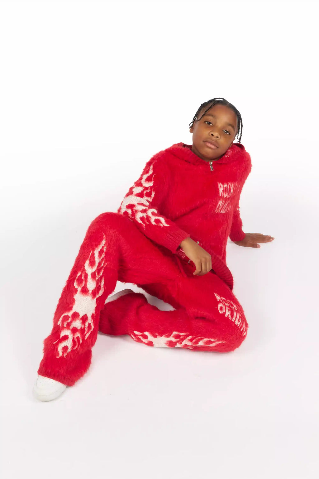 Boys Toshio Red Stacked Flare Knitted Mohair Track Set