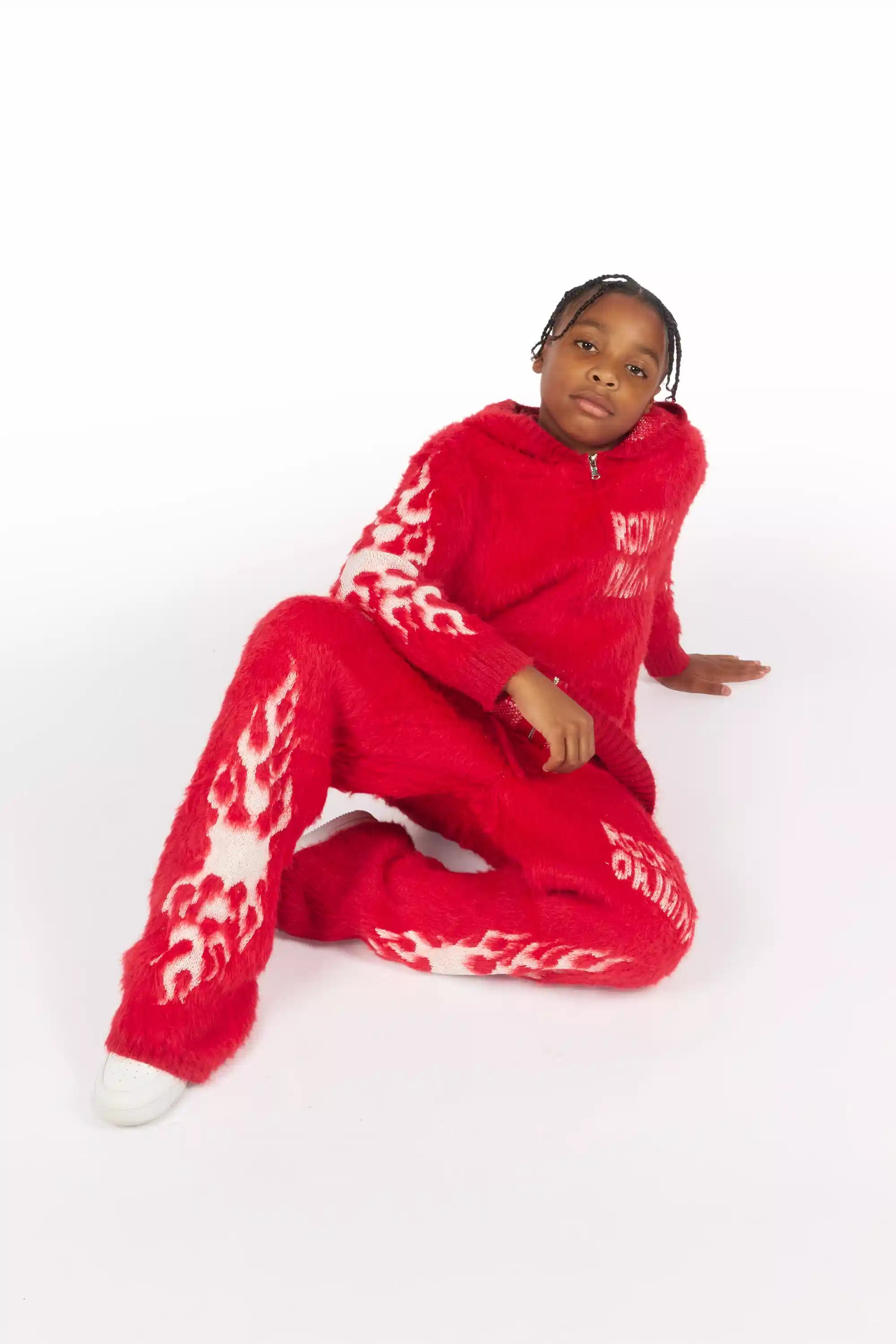 Boys Toshio Red Stacked Flare Knitted Mohair Track Set