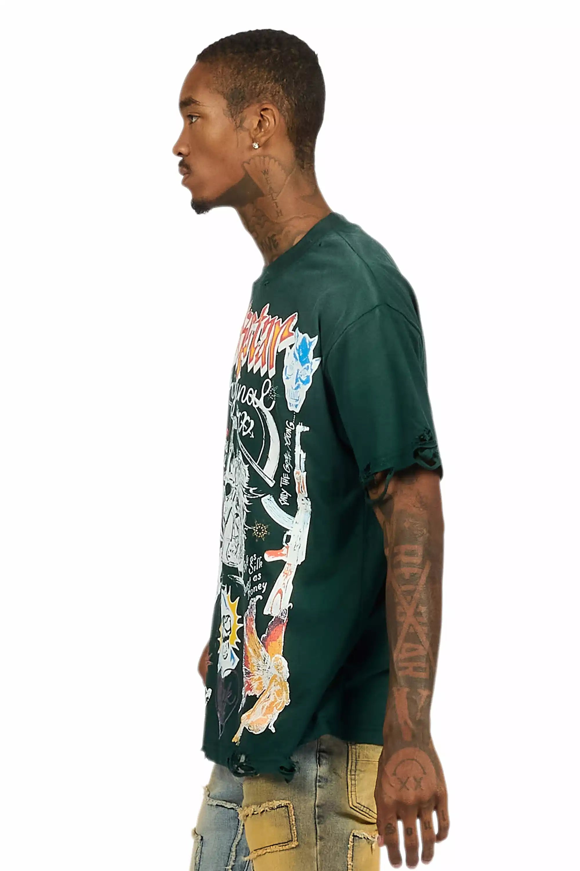 Shoota Dark Green/White Oversized Graphic T-Shirt