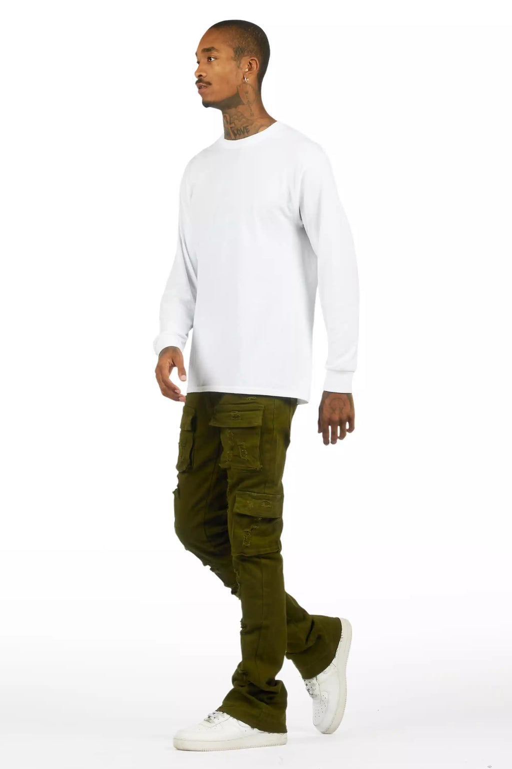 Zaid Olive Stacked Flare Jean