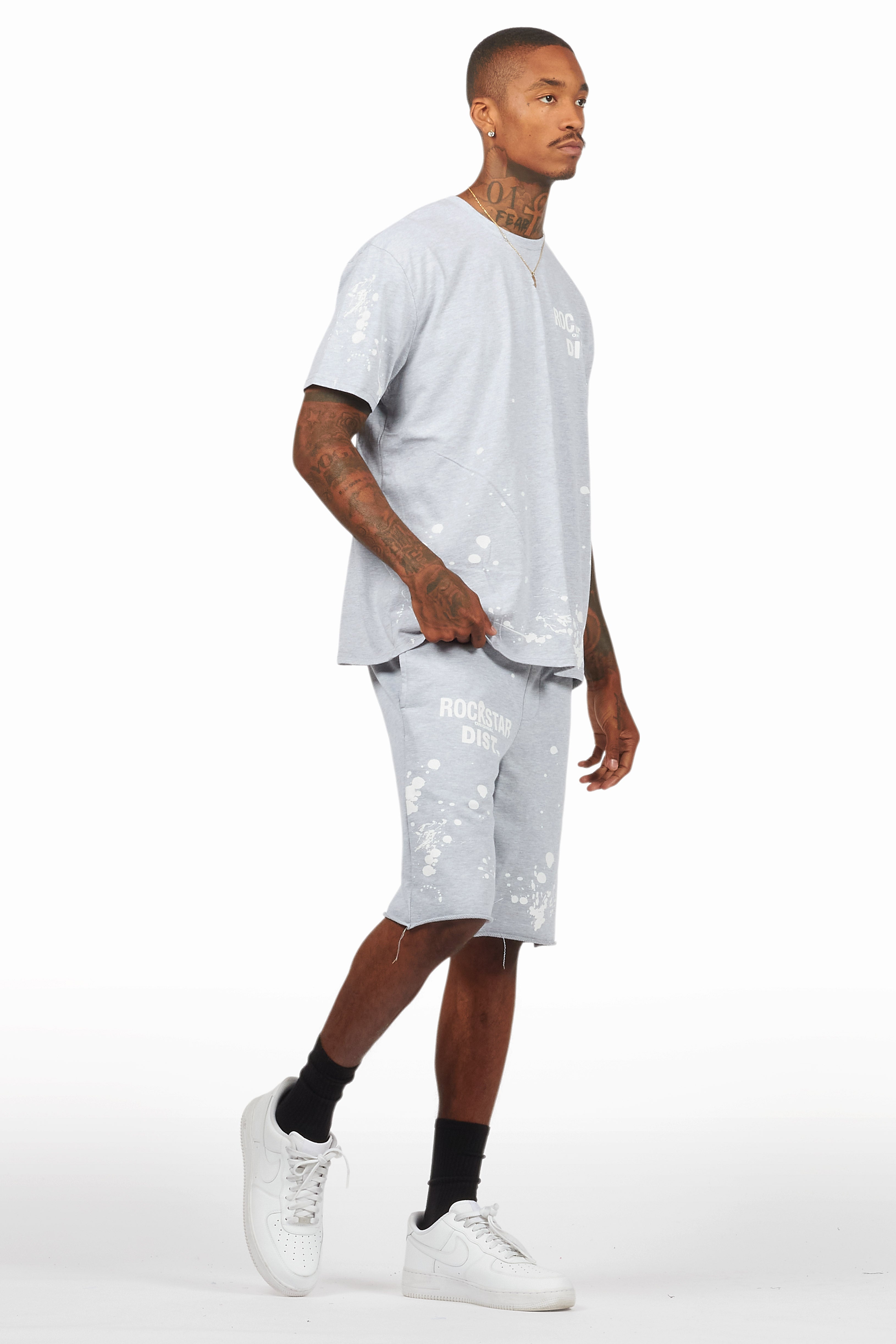 Rafix Heather Grey Graphic T-Shirt Short Set