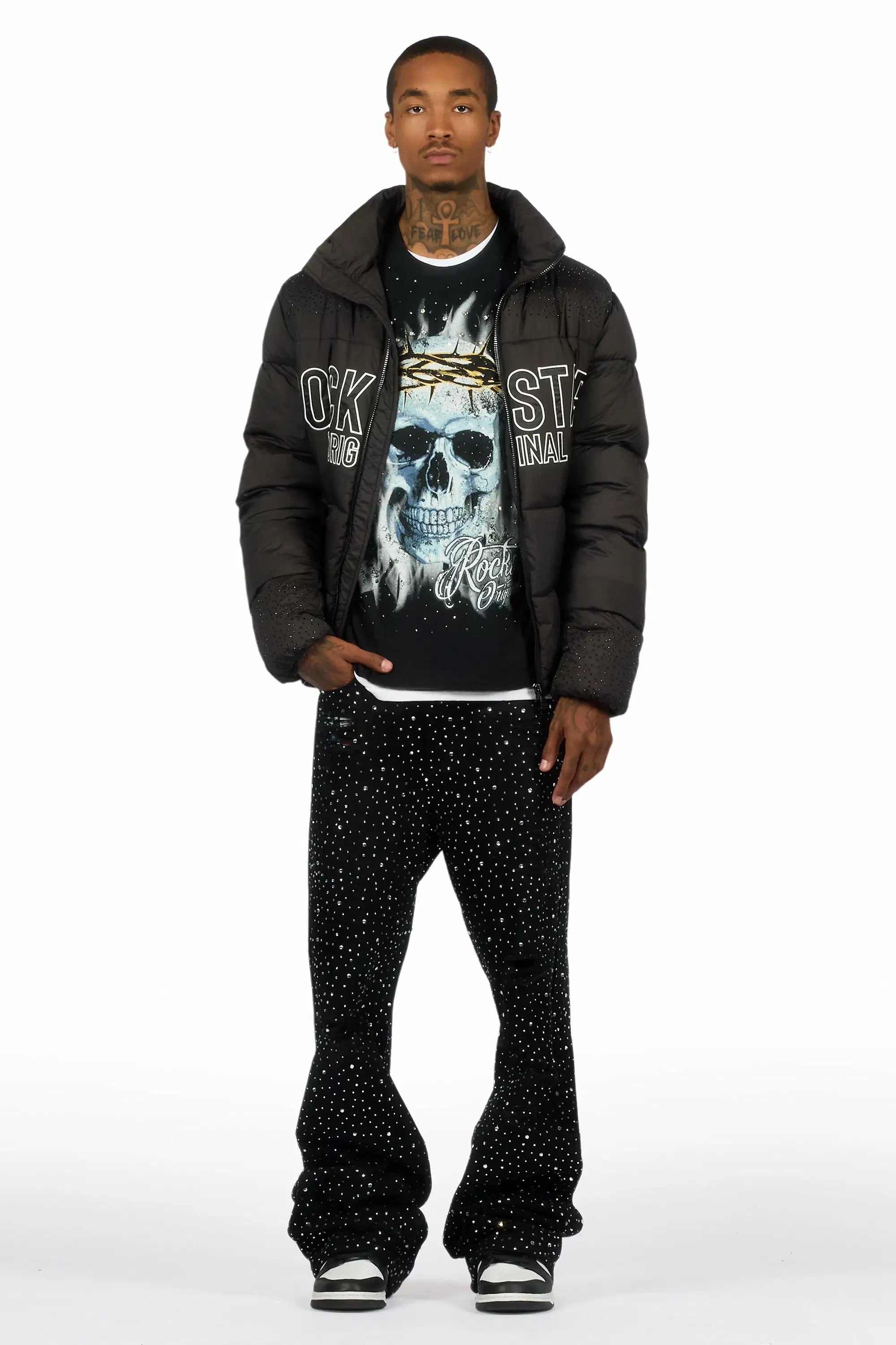 Discolite Rhinestone Jet Black Baggy Jean