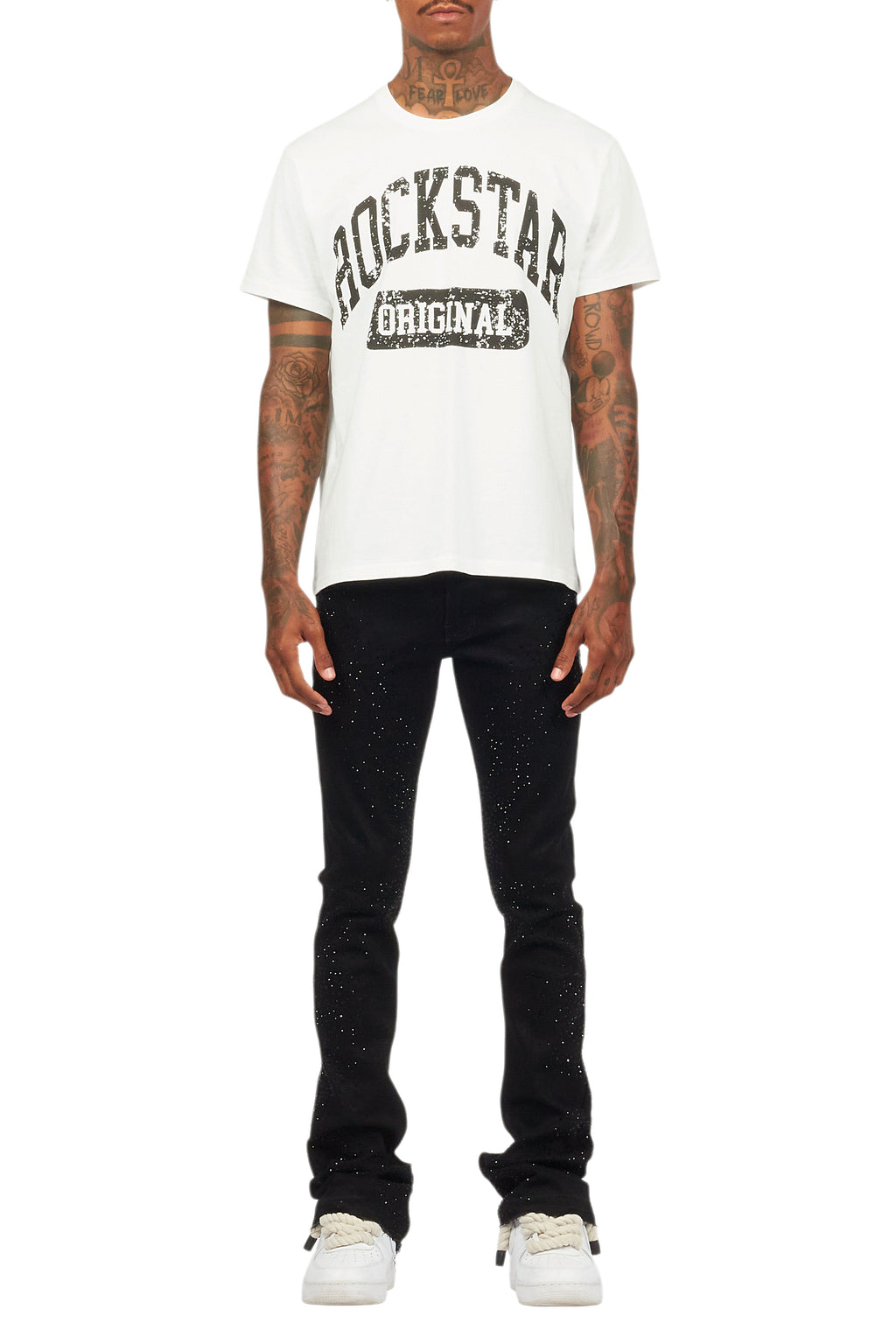 Carti Black Rhinestone Stacked Flare Jean