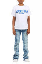 Boys Rugged Blue Stacked Flare Jean