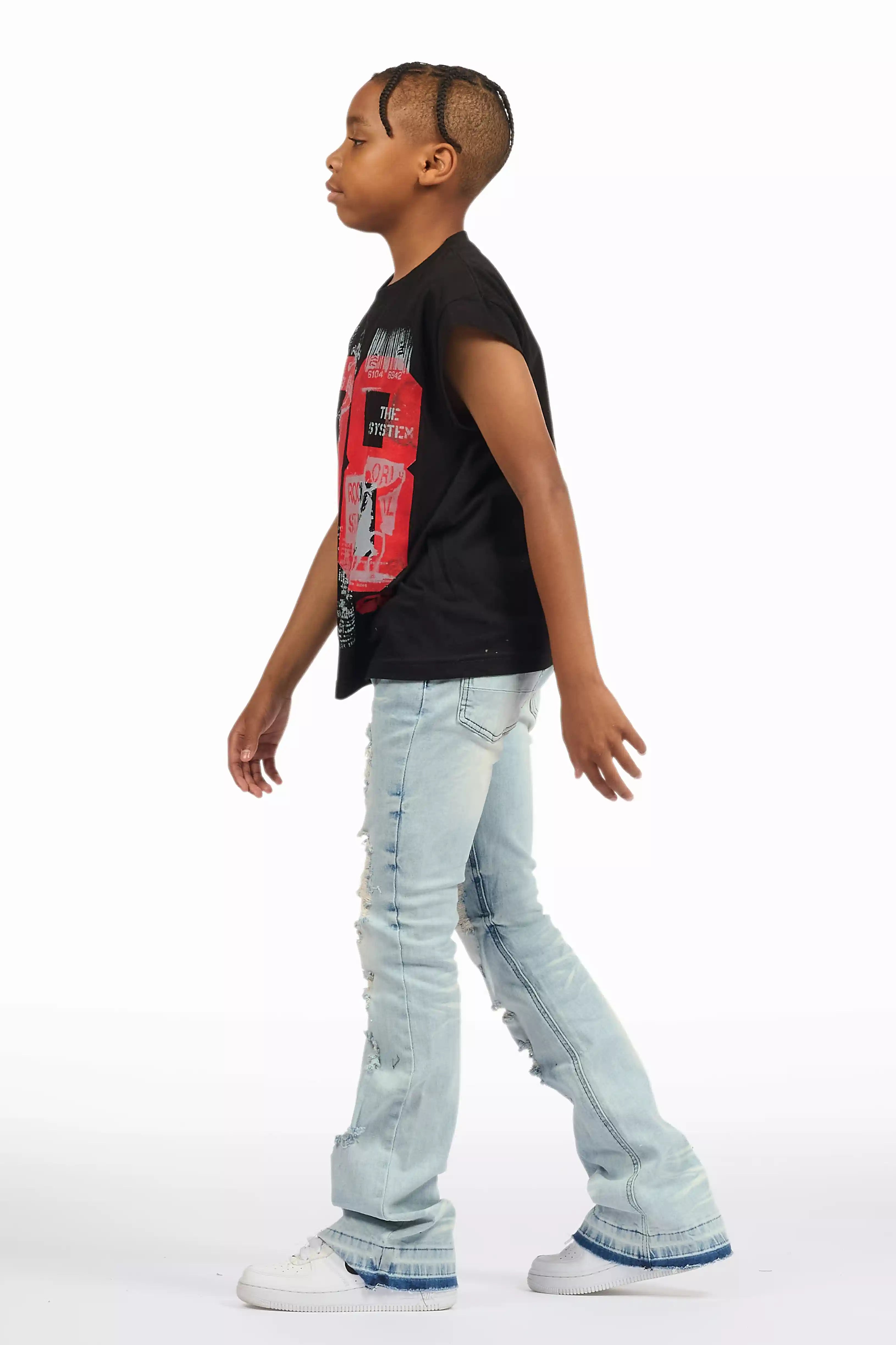 Boys Zahir Blue Slim Stacked Flare Jean