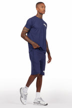 Sana Navy T-Shirt/Raw Edge Short Set