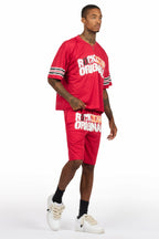 Crown Red Mesh Jersey Short Set