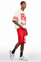 Alik White/Red Crop Boxy Tee Short Set