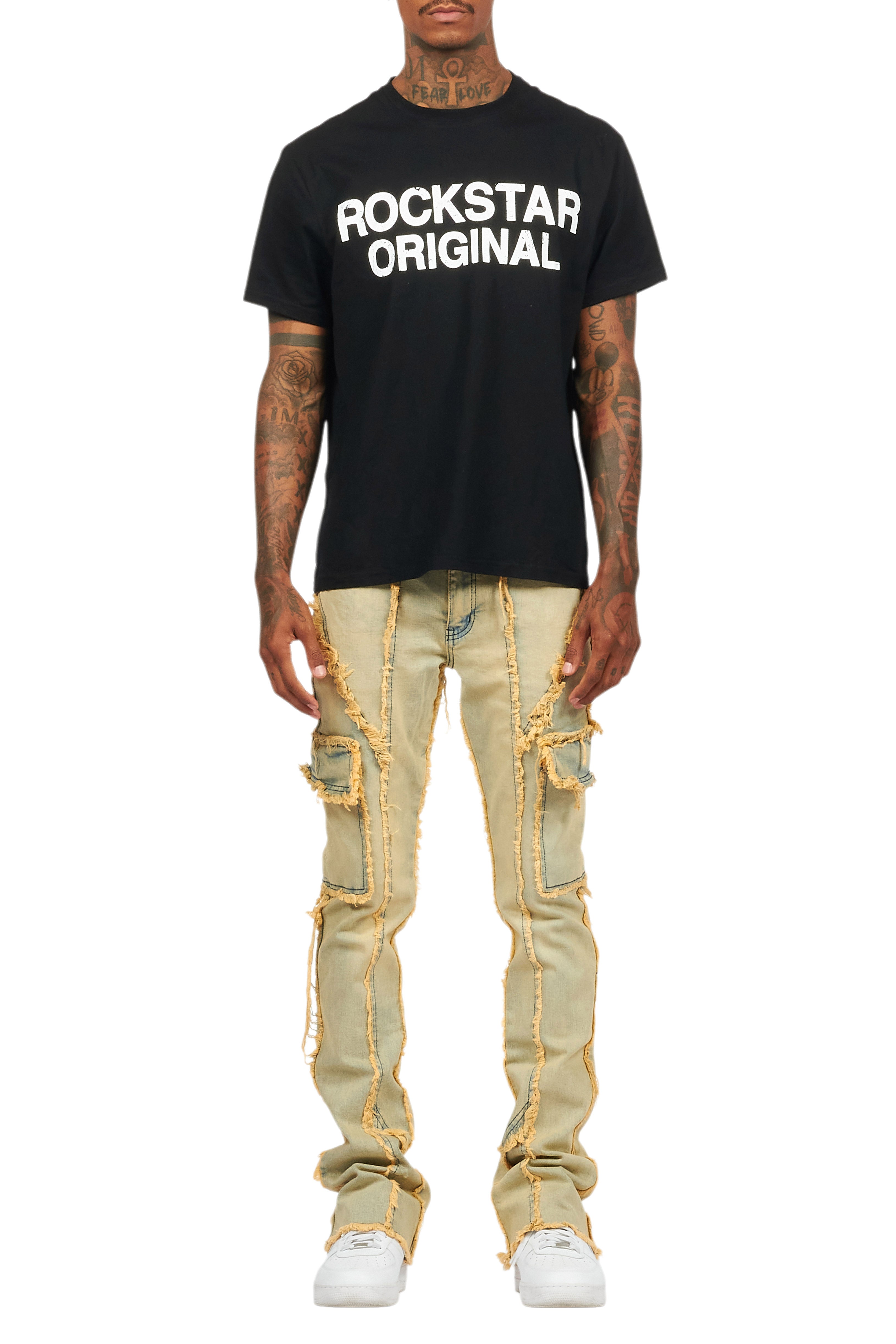 Revved Dirty Blue Stacked Flare Jean