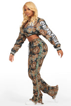 Ilishia Black Animal Print Tapestry Stacked Pant