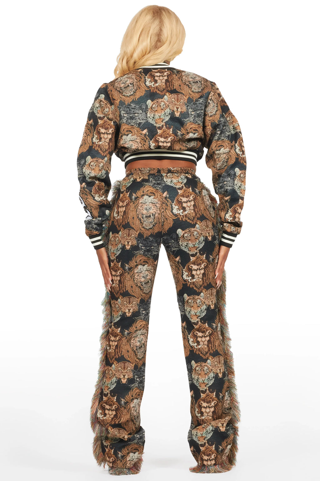 Ilishia Black Animal Print Tapestry Stacked Pant