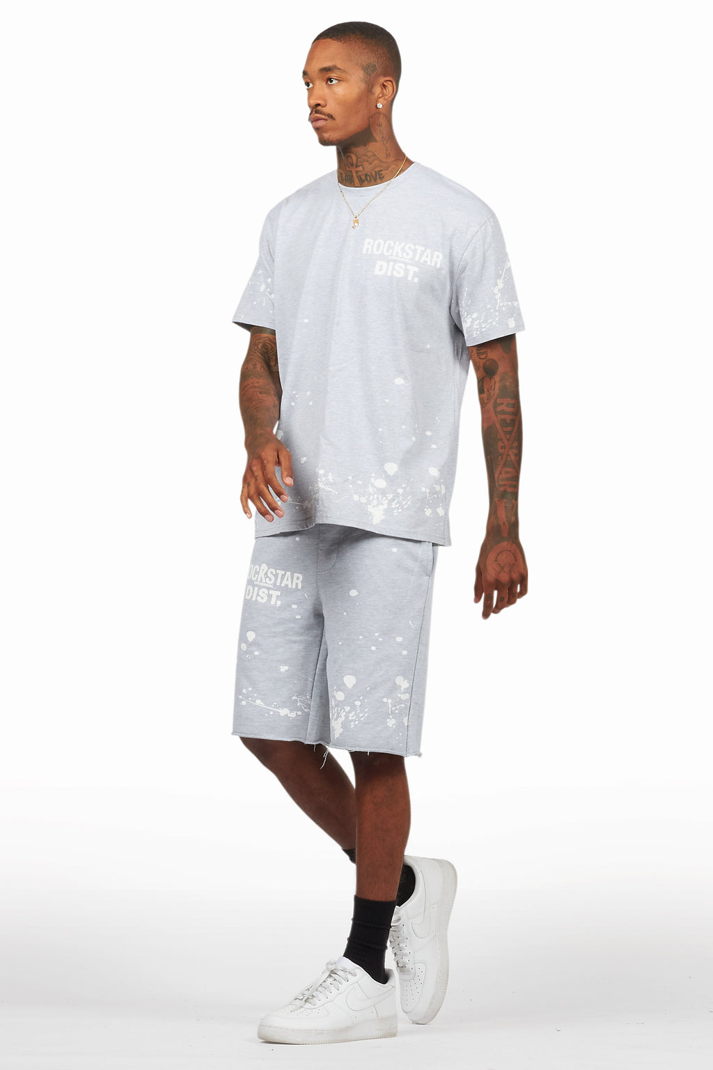 Rafix Heather Grey Graphic T-Shirt Short Set