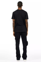 Noriko Black/Black Stacked Flare Track Pant