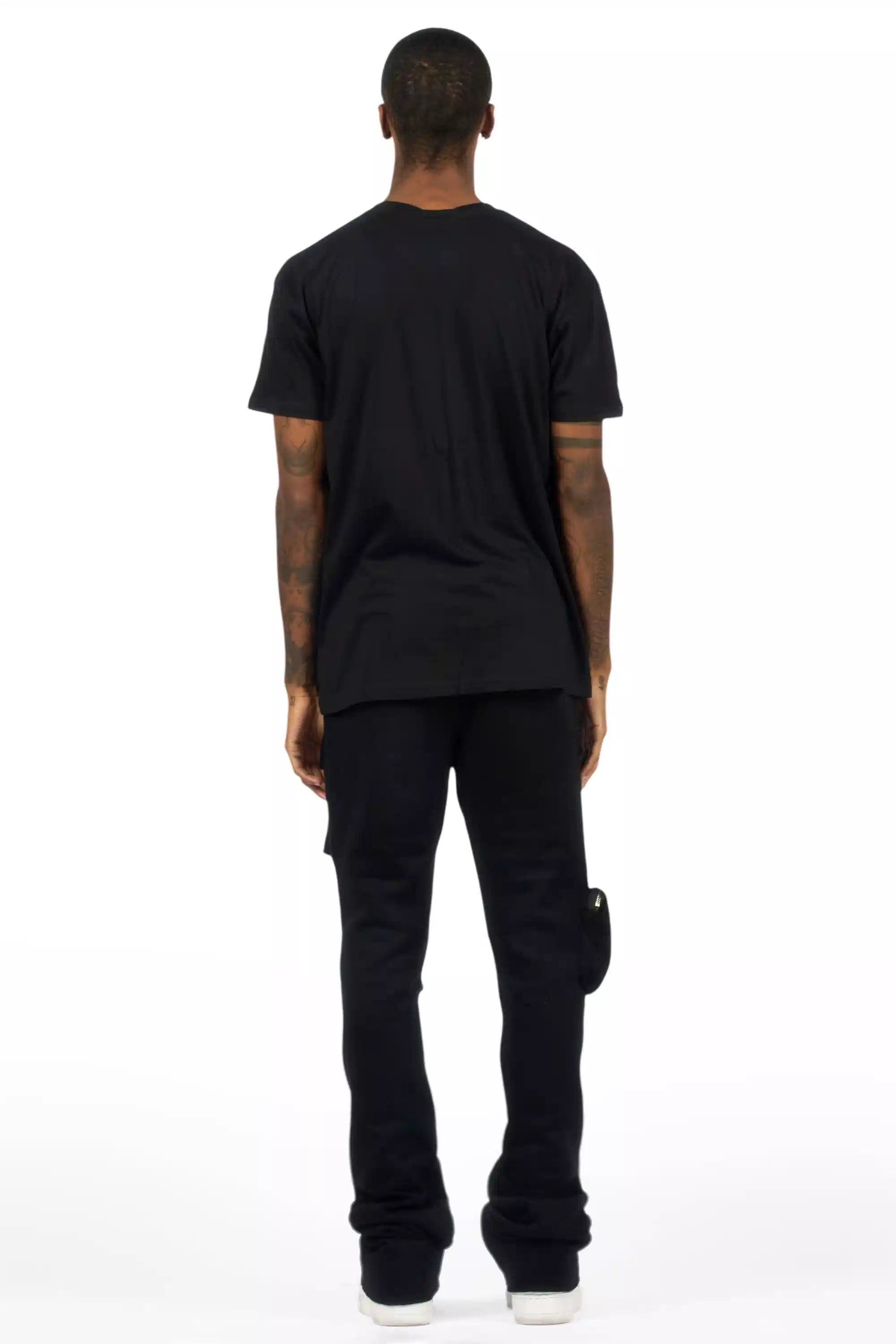 Noriko Black/Black Stacked Flare Track Pant