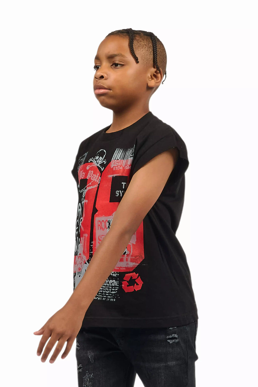 Boys Grill Black/Red Graphic Muscle T-Shirt