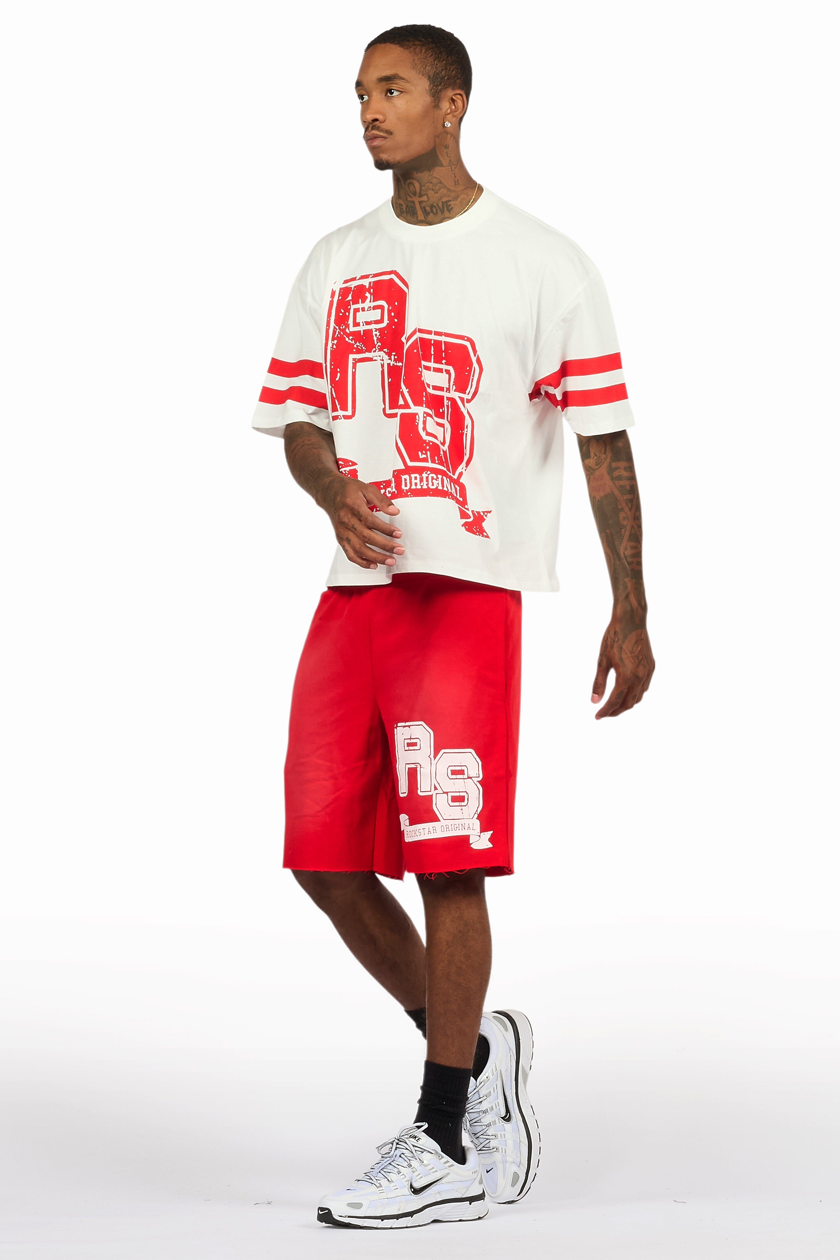 Alik White/Red Crop Boxy Tee Short Set