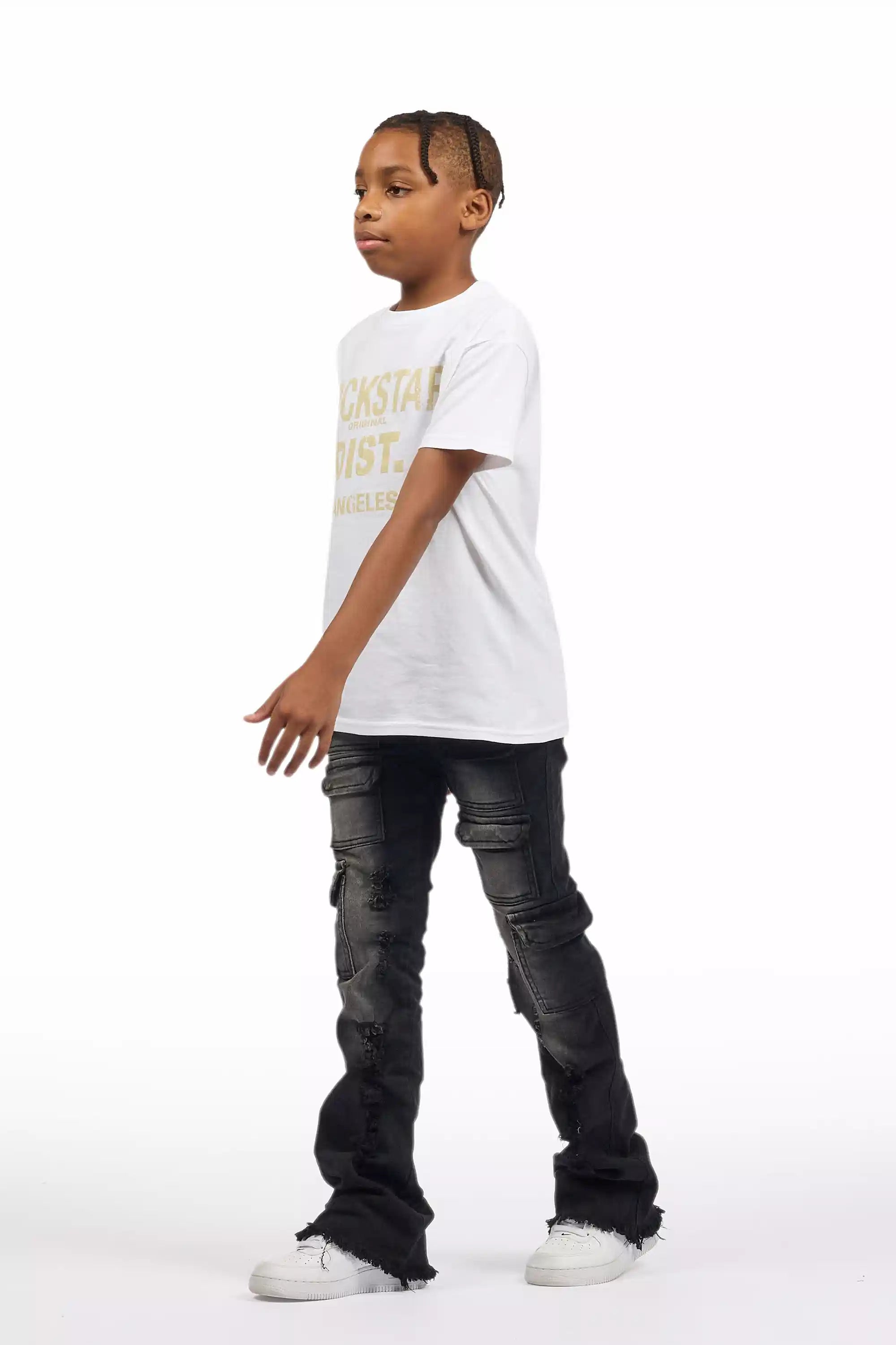 Boys Kade Black Stacked Flare Jean