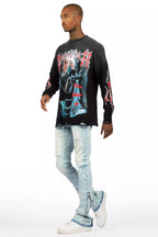 Jaymes Light Blue Stacked Flare Jean