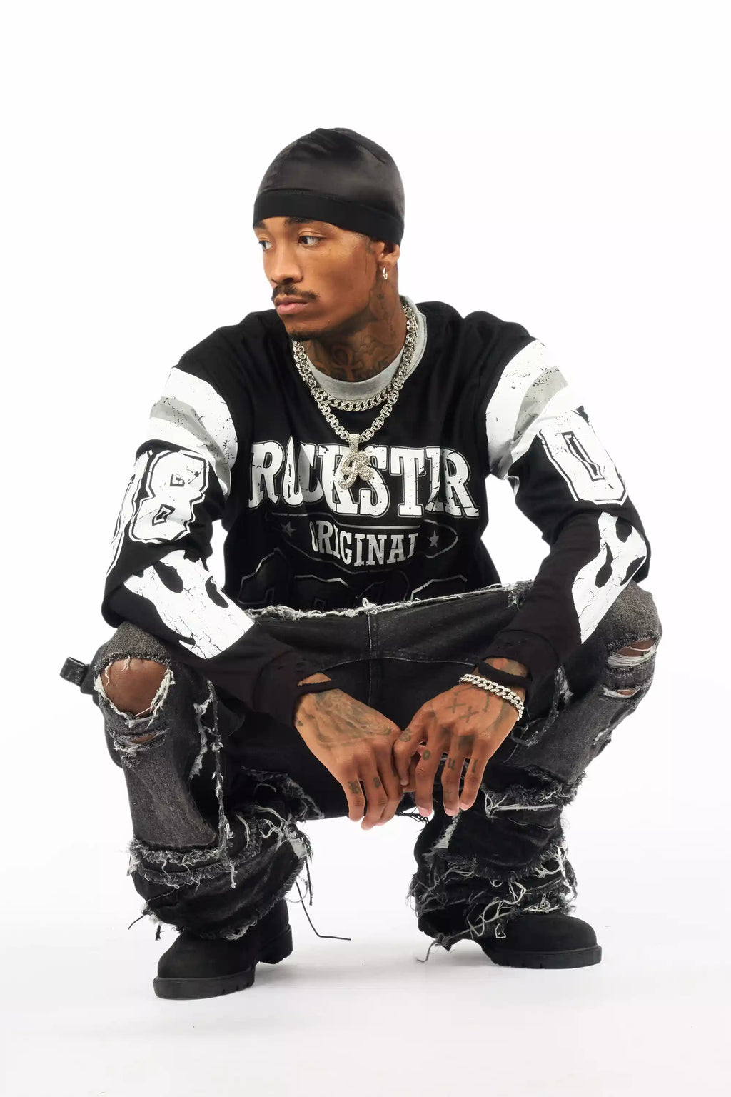 Amos Black/White Long Sleeve Graphic T-Shirt