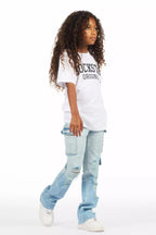 Girls Vixen Light Wash Distressed Stacked Jean