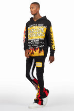 Beno Black/Yellow Stacked Flare Hoodie Track Set