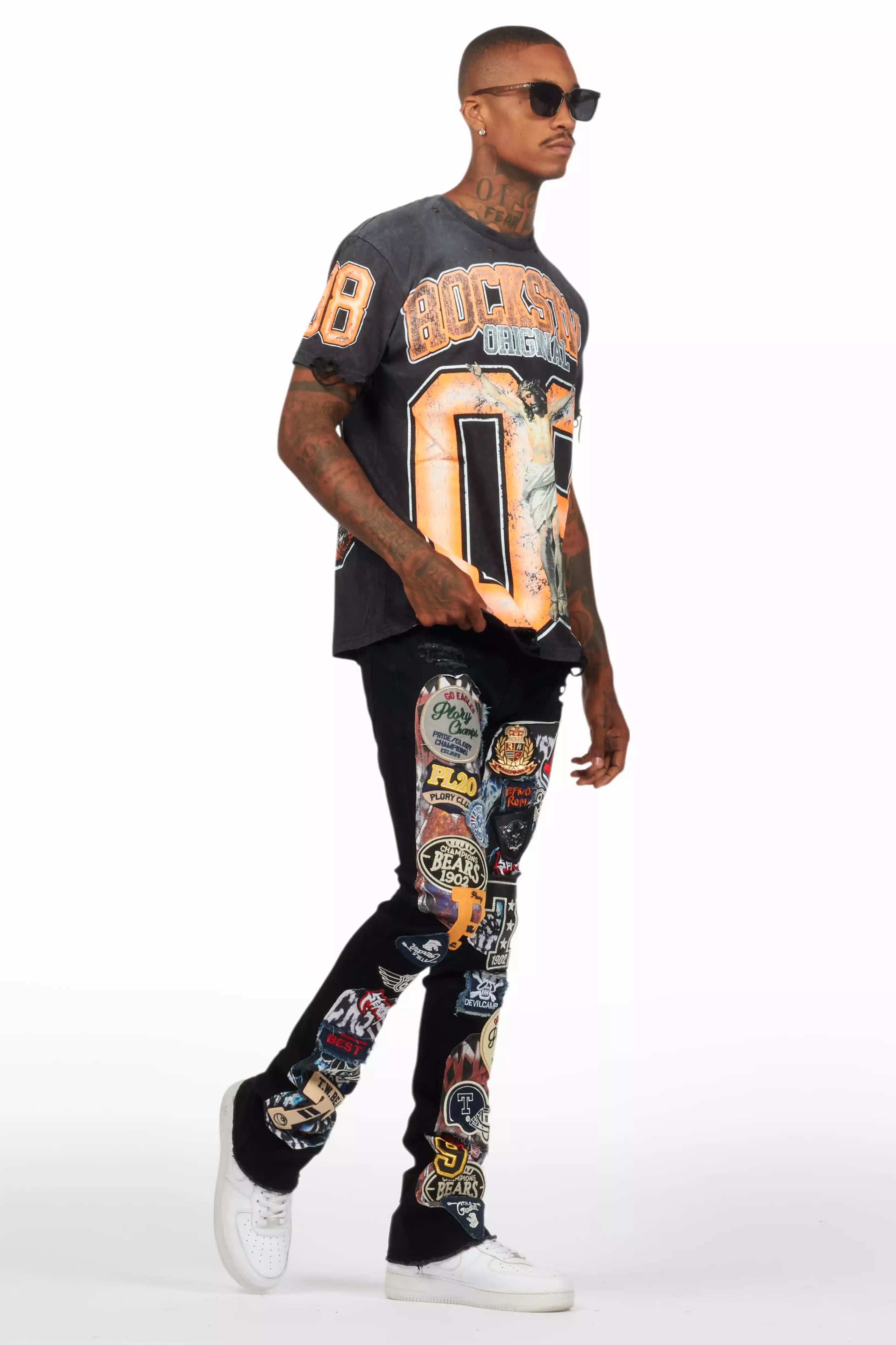 Espen Jet Black Stacked Flare Jean