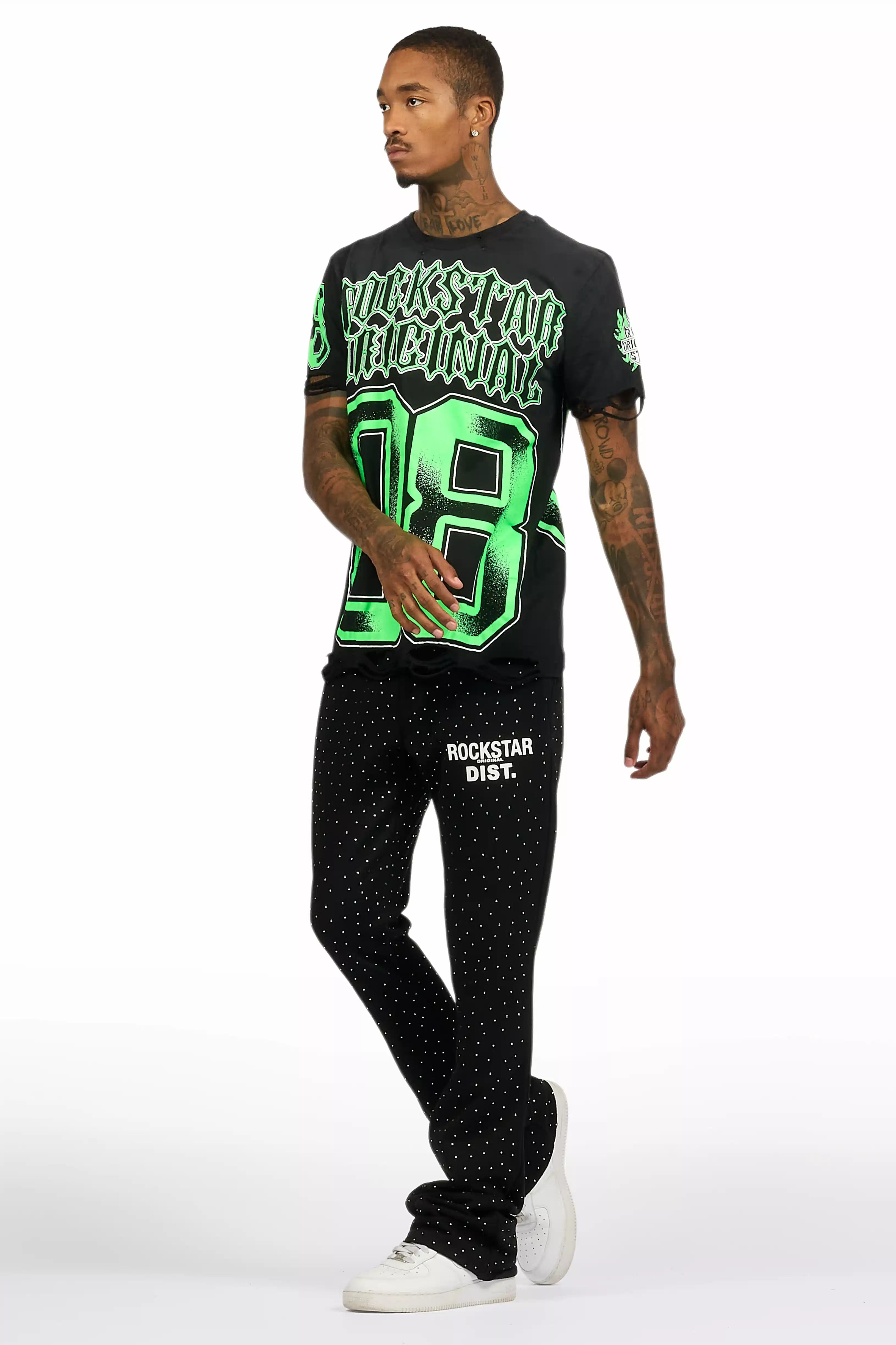 Alim Black/Green Oversized Graphic T-Shirt