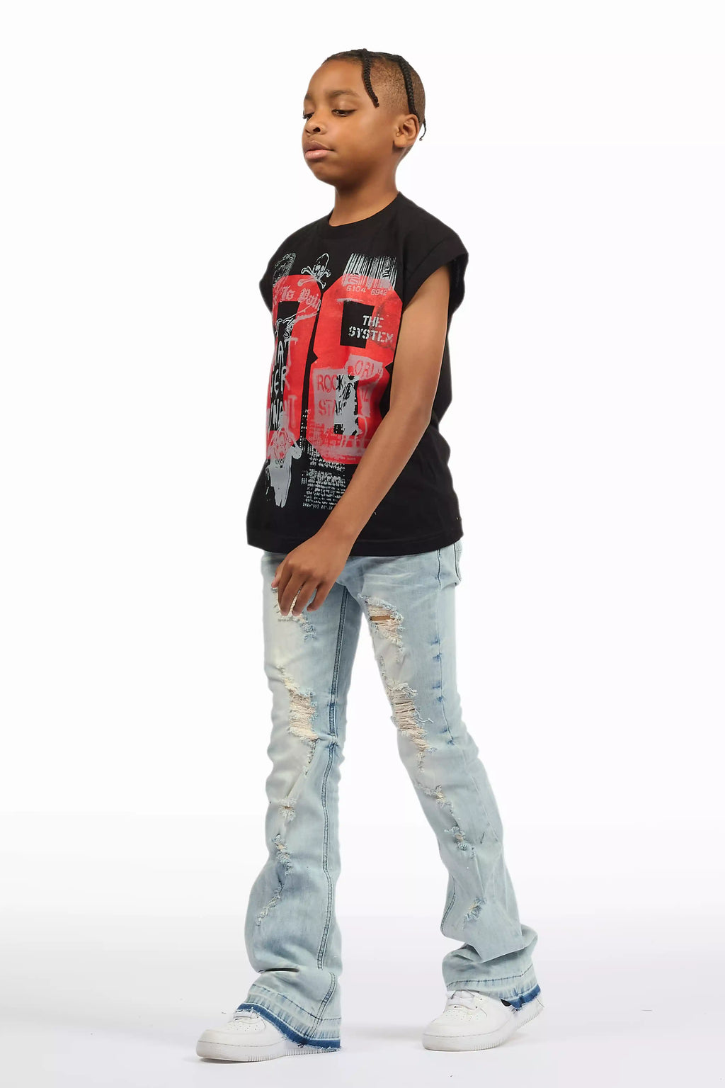 Boys Zahir Blue Slim Stacked Flare Jean