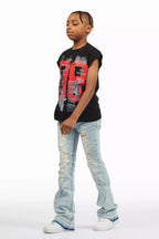 Boys Zahir Blue Slim Stacked Flare Jean